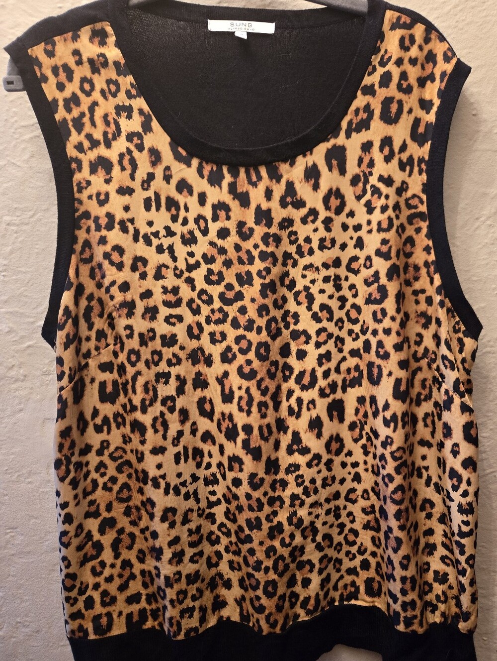 SUNG Alfred Sung Leopard Print Sleeveless Top XXL Animal Print Tank Blouse